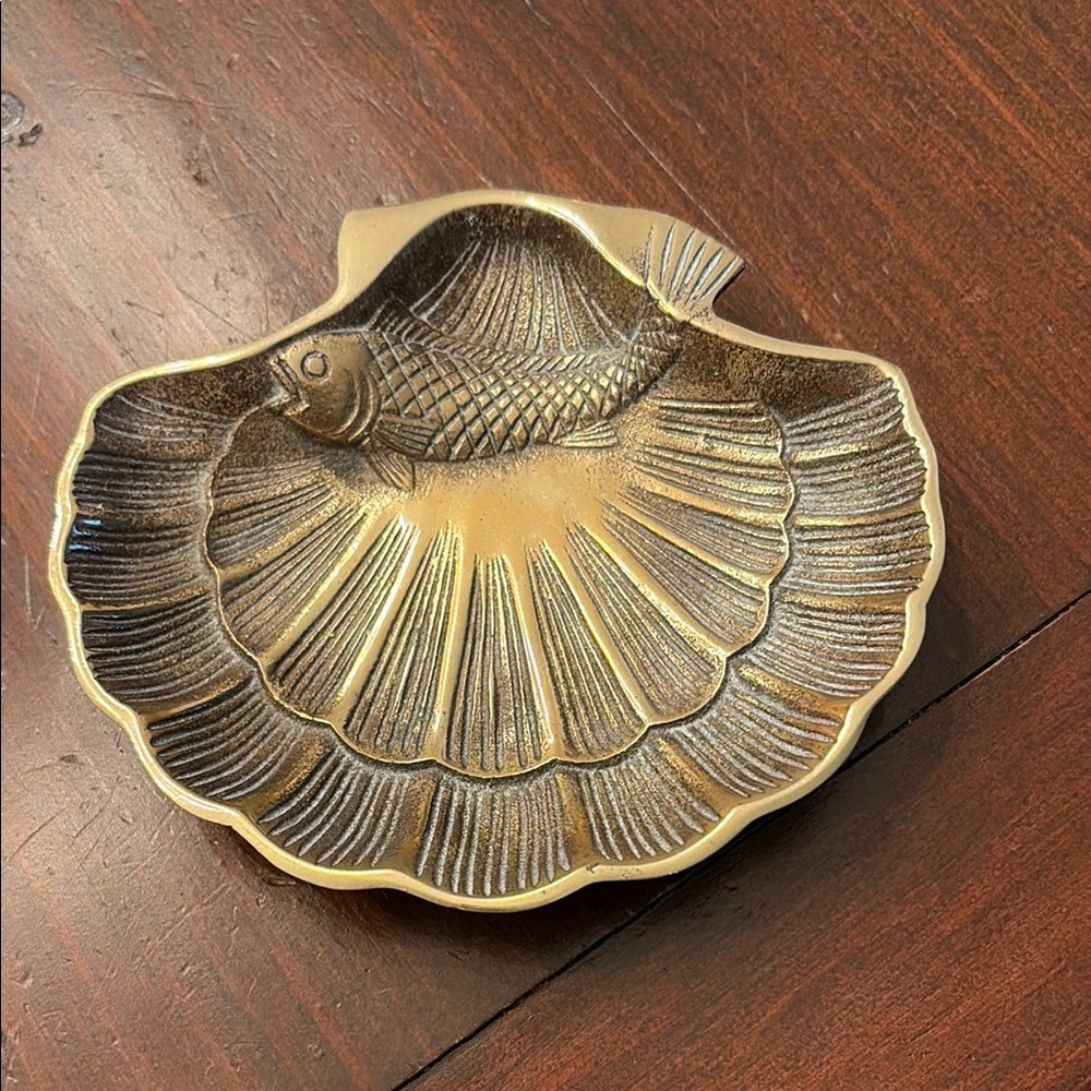 Brass Shell Dishwith Koi Decorative Dish - marked Korea
